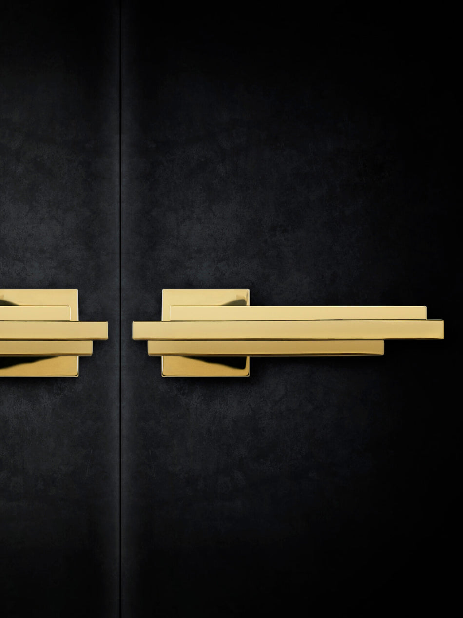 TWO GOLD DOOR LEVER SKYLINE CM3018 BY PULLCAST JEWELRY HARDWARE